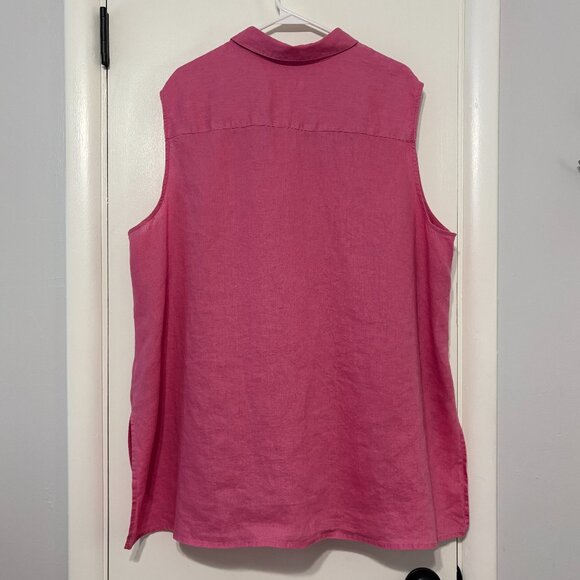 J. Jill Love Linen Women's Plus Sleeveless Button-Front Shirt Top Blouse 3X Pink - Picture 4 of 9